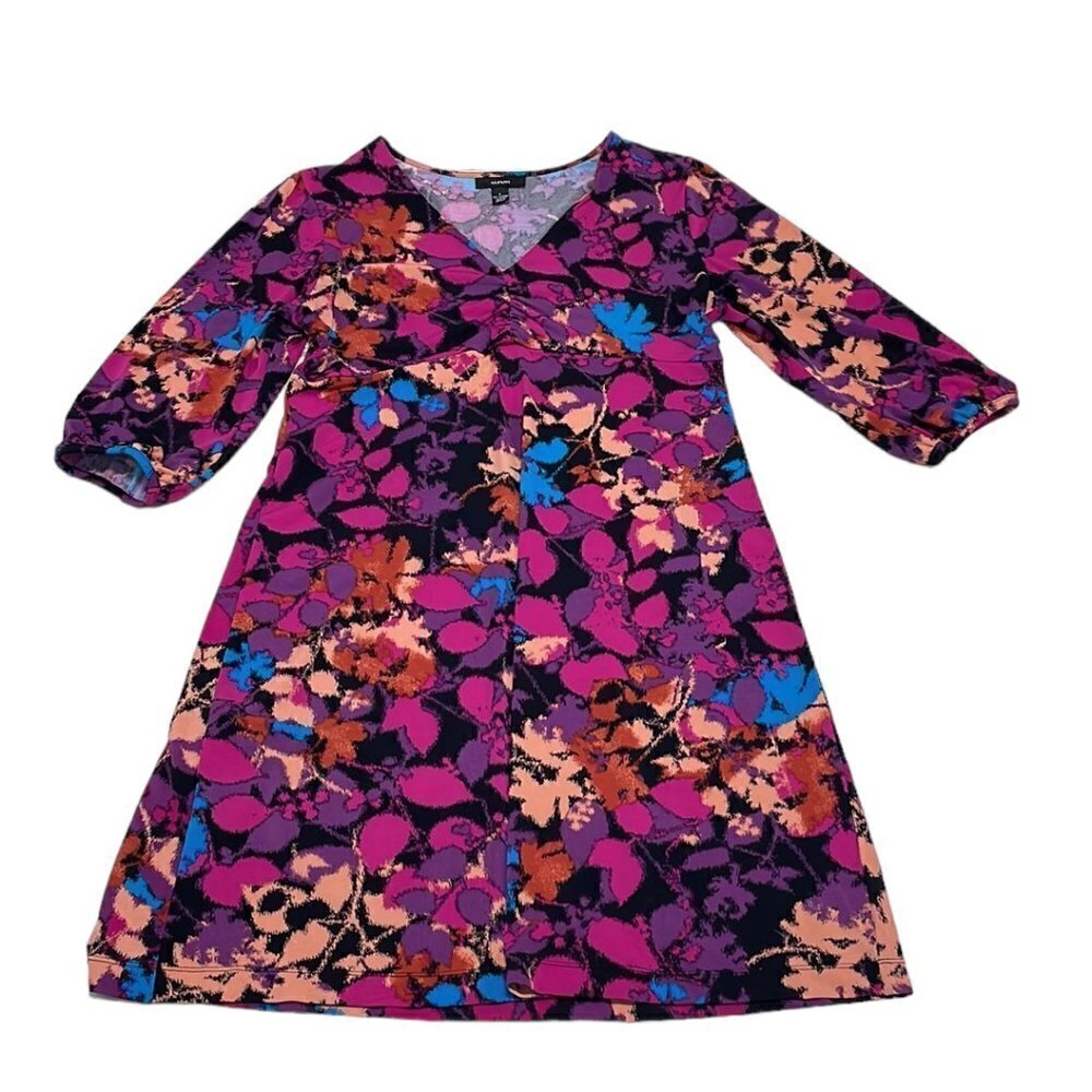 ALFANI Dress V-Neck Midi Floral Pink Orange Size Large L - Picture 4 of 16